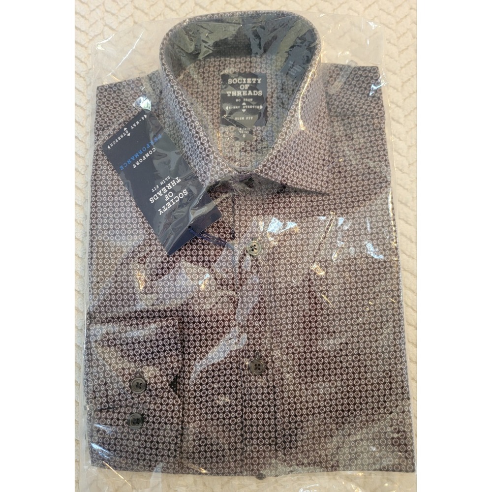 SOCIETY OF THREADS Mens Charcoal Slim Fit Dress Shirt S 14/14.5-32/33 NEW IN BAG